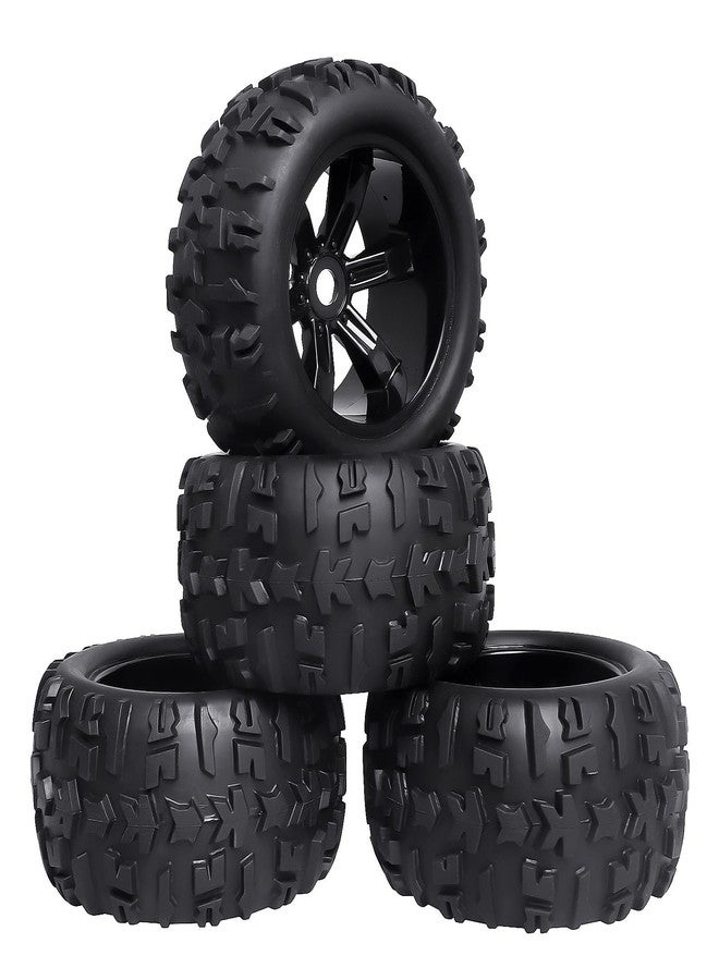 AllinRC Pre-Glued Monster Truck Wheels and Tires with 17mm Hex Hubs for 1/8 Scale Brushless Traxxas E-Revo Maxx Redcat Landslide XTE (4PCS) - Image 1